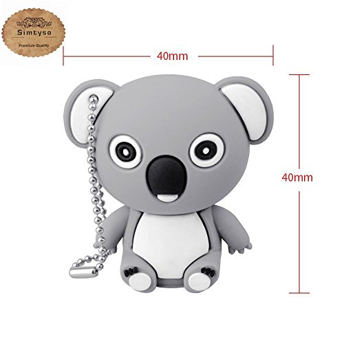Simtyso 16GB USB Stick 2.0 Speicherstick Neuheit Nett Koala Tier Flash Laufwerk Drive mit Schlüsselanhänger Grau(32g,Der koala) - 2
