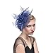 Produktbild Hffan Hat Fascinators Hut Blume Mesh Bänder Federn auf einem Stirnband und einem geteilten Clip Cocktail Tea Party Headwear für Mädchen und Frauen Elegante Bänder Federn Stirnband (Marine, 1 PC)