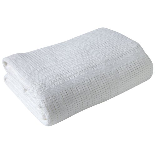 Pair of 100% Pure Cotton Cellular Baby Blankets for Pram Cot Bed Moses Basket Crib in White (2 x White)