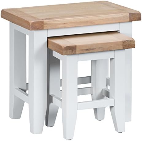 Taunton White Painted Compact Nest of 2 Tables with Lime wash Oak Tops