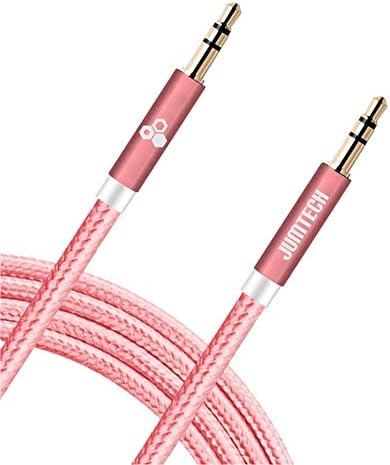 AUX cable 1m (3.3ft) by JUMTECH - High quality, Braided, (3.5mm) auxiliary audio cable for Smartphone- android, iPhone, tablets &amp; iPad, Beats headphone, home theatre, Car Stereo, Hi-Fi, (Rose Gold)