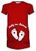Happy Mama. Woman's Maternity Slogan Little Feet Funny Print Top T-shirt. 199p (Red, UK 8/10, M)