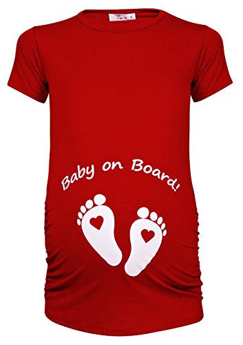 Happy Mama. Woman's Maternity Slogan Little Feet Funny Print Top T-shirt. 199p (Red, UK 8/10, M)
