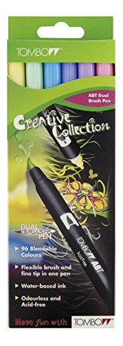 Tombow ABT-6C-2 Fasermaler Dual Brush Pen mit zwei Spitzen, 6-er Set, pastellfarben