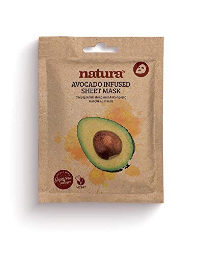Natura AVOCADO Infused Sheet Mask By BeautyPro, Hydrates And Repairs Skin, Anti-Ageing Formula, Protects Skin, Face Mask 30g