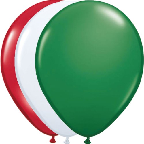 12 Luftballons * Rot Weiss Grün * für Italien / Mexiko / Ungarn / Bulgarien - Party // 94cm Umfang // Luftballon Ballons Deko Länderparty Italienische Nacht