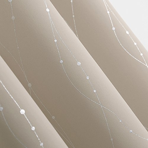 Deconovo Super Soft Dotted Line Foil Printed Thermal Insulated Blackout Curtains Window Treatment Eyelet Blackout Curtains for Nursery with Two Matching Tie Backs 46 x 54 Inch Beige Two Panels