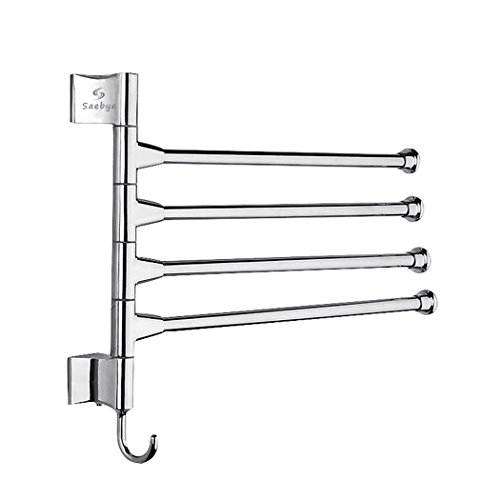 Saebye Wand-Handtuchhalter, Handtuchhalter zur Wandmontage mit 4 Stangen, 304 Edelstahl Gelenkarmmarkise Swivel Aufhänger Badezimmer Speicher Organisator Raumersparnis Wandhalterung (4 Stangen) - 2