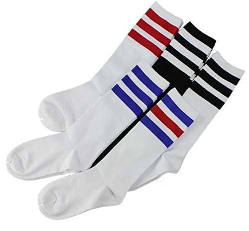 V-SOL 5Pares Calcetines Altos Media Raya Triple Deportivo Casual Unisex Mujer Hombre