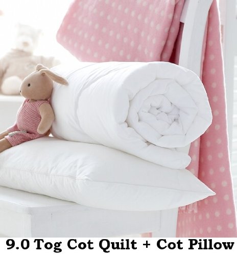 Homefurnishing Baby Cot Bed Anti-Allergy Poly-cotton Duvet/Quilt Or Pillow, Toddler, Junior, Nursery, 4.5 Tog, 7.5 Tog, 9.0 Tog (9.0 Tog Quilt + Cot Pillow)