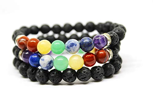 Talk To Crystals Black Lava with Seven Chakra 8 mm Bead Stone Round Shape Buddha Bracelet for Unisex (TTC_Bracelet 40)