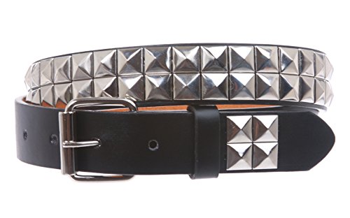 Kids 1" Snap On Punk Rock Studded Leather Belt, Black/Silver | L - 28"