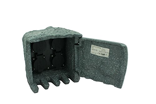 Trango 4-fach TG-STD4G IP44 Steckdosenstein Granit Optik für Ihren Garten Steckdosen für Außen inkl. 5 Meter Zuleitung - 4