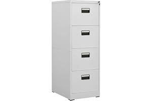 Norheim Armario Archivador Armarios Metalico con 4 Cajones y Cerradura Archivador Oficina de Acero Gris Claro 46x62x133 cm