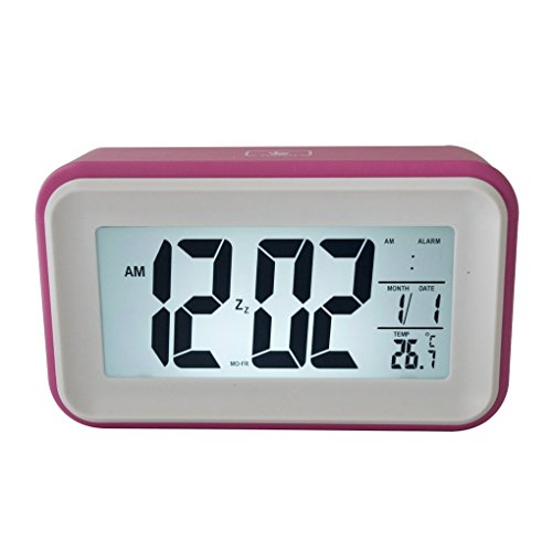 Greeney Digitale Wecker Uhren Mit Großes Bildschirm und Smart-Touch Control, Temperaturanzeige, Kalender, 24/12 Stunden-Umwandlung, Aufsteigende Alarm, Sensor-Hintergrundbeleuchtung, Praktische Snooze / Licht Funktion Ultra Lautlos ROSA - 2
