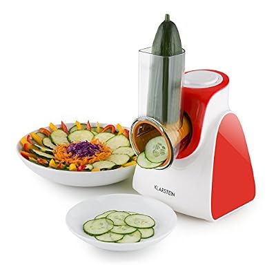 Klarstein Carrot & Rock - Rape électrique, mandoline électrique pour légumes, noix, fromage... (150W, 5 lames, lavage facile) - rouge
