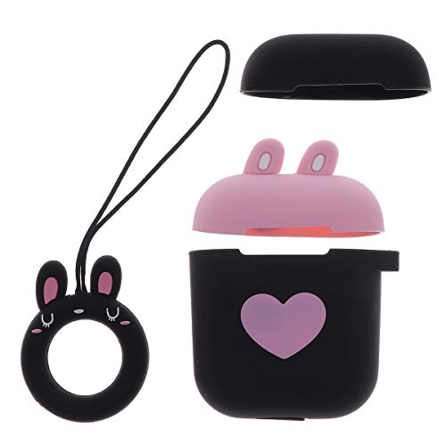 Preisvergleich Produktbild Healifty Wireless Bluetooth Kopfhörer Aufbewahrungsbox niedlichen Cartoon Headset Aufbewahrungskoffer für Airpods 2 (schwarz + pink + weiß)