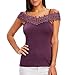 Produktbild VEMOW Sommer Meistverkaufte Mode Elegante Dame Frauen Kalte Schulter Slash Hals Slim Fit T-Shirt Beiläufige Arbeit Tägliche Weste Tank Tops Spitze Applique Leibchen(Lila, EU-40/CN-S)