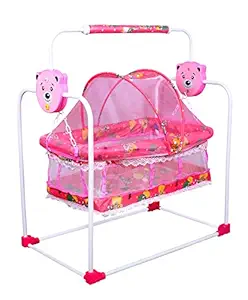 FLIPZON New Born?Baby Sleep Swing Cradle/Jhula/Palna/Bed/Baby Bedding with Mosquito Net and Cradle for 0-12 Months Baby Boys and Girls (Pink)