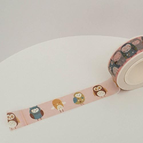 Kawaii Owl Washi Tape Roll - Pale Pink - 15mm x 10m