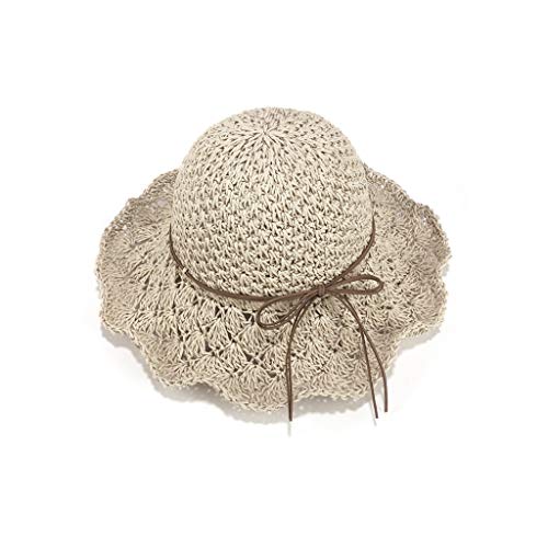 Preisvergleich Produktbild Unbekannt LINGZHIGAN Beige Handarbeit Haken Japanischen Strohhut Große Falten Strand Hut Weiblichen Sommer Seaside Holiday Bogen Visier Sonnenhut