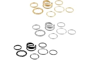 Zeayebsr Set di anelli per nocche in oro per donne e ragazze Anello impilabile con catena a serpente Anelli vintage Boho Midi di dimensioni miste, totale 3 gruppi in oro, nero e argento