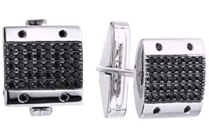 JO WISDOM Gemelos para Hombres en Plata de Ley 925 con 3A Circonita Ónix negro