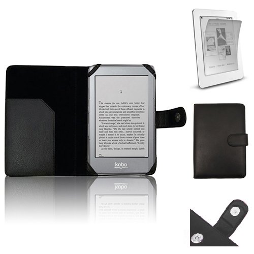 Xtra-Funky Exclusive PU Leather Book Wallet Style Case for Kobo GLO eReader Includes LCD Screen Protector Film - BLACK