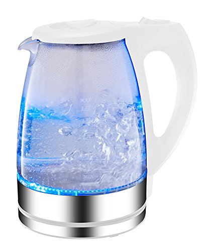 1,7 Liter 2200 Watt Wasserkocher Wasser Kocher Teekocher Edelstahl Glas LED 360° Weiß