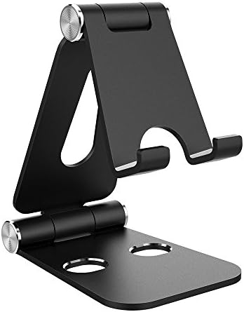 Duble Portable Phone Stand, MEEAJA Universal Adjustable Foldable Aluminum Cellphone Tablet Phone Holder for Desk Office Kitchen Home Travel Black
