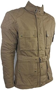 Ayrah ATL- Tan - Men COTTON WAXED Motorcycle,Motorbike wax cotton, WP Lined, ARMOUR BIKER JACKET … (7XL)