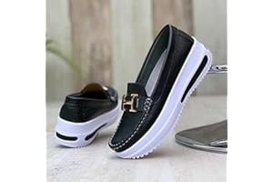 MFLB Mocassins à Plateforme Confortables pour Femmes, Chaussures de Marche à Talon compensé à Bout Rond, Chaussures décontractées à Soutien à 3 Arches et Confort antidérapant (Le Noir,39)