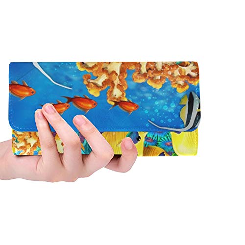 Preisvergleich Produktbild Einzigartige benutzerdefinierte Korallenriff Kinder Frauen Trifold Wallet Lange Geldbörse Kreditkarteninhaber Fall Handtasche