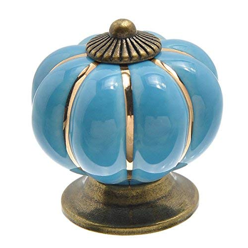 Preisvergleich Produktbild Lvcky 2 x Kürbis Keramik Küchenschrank Schrank Ziehgriff Schubladenknauf Schließfach mit Schraube blau