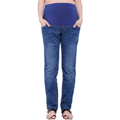 Aimeart Women's Straight Leg Full Length Loose Casual Blue Maternity Jeans, L