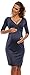 Happy Mama. Women's Maternity Jersey Baby Shower Dress. V-Neck 3/4 Sleeves. 001p (Blue Grey, 14)