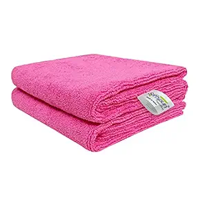 SOFTSPUN Microfiber Cloth - 2 pcs - 40x60 cms - 340 GSM Pink - Thick Lint & Streak-Free Multipurpose Cloths - Automotive Microfibre Towels for Car Bike Cleaning Polishing Washing & Detailing