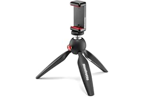 Manfrotto MKPIXICLMII-BK, mini statyw z uniwersalnym zaciskiem do smartfona, wyprodukowany we Włoszech, do iPhone'a z etui lub bez, CSC, vlogowanie, wideografia, czarny