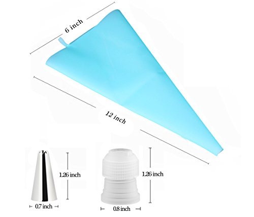 [45 Stück Set] Ipow 40 Edelstahl Spritztüllen Set + 3 wiederverwendbare silikon Spritzbeutel + 2 kunststoff Kupplungen, Tortendeko Zubehör für Biskuit, Keks, Schokolade, Cupcake, Kuchen etc. - 5