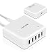 Produktbild kwmobile 5 Port USB Ladegerät - mit EU AC Stecker und Kabel - 5-Port Netzteil Ladeadapter für Smartphone und Tablet - Wandladegerät - weiß