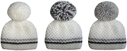 White / Charcoal / Grey Hand Knitted Baby Bobble Hats With Pom Poms - Premature to Newborn 0-3 months (Small Baby 5-6 lbs, White Pompom)