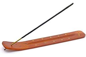 TICHI 2 X Handmade Wooden Brown Incense Stick Holder Burner with Brass Inlay Great Gift for Any Occasion size 10x1.5 inch