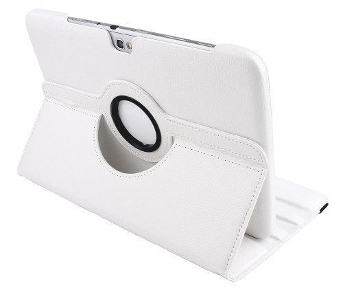 gada – Samsung Galaxy Tab 3 10.1 P5200 P5210 P5220 360° drehbare Leder-Imitat Tasche mit praktischer Standfunktion in schickem Weiß inkl. kostenloser Displayfolie und Touch Pen - 2
