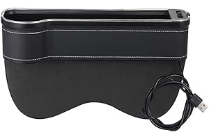 Scatola Portaoggetti Seggiolino Auto,MoreChioce Seggiolino Auto Gap Filler Organizer Tasca Laterale Console Auto Tasche Fessura del Sedile con Porta Ricarica USB Barra Luce LED,Nero,Driver Principale
