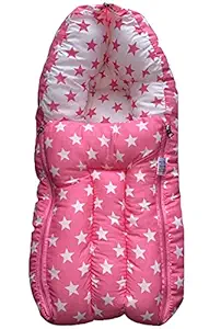 Kid?s Charm Milky Star 3 in 1 Babys Cotton Bed Cum Carry Bed Printed Baby Sleeping Bag-Baby Bed-Infant Portable Bassinet-Nest for Co-Sleeping Unisex Baby Bedding for New Born 0-6 Months Old (Pink)