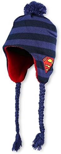 Boys Superman Warm Fleece Lined Ski Peruvian Style Hat Set 3-10 Years 771-345 (Navy Blue)