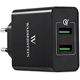 2 x USB Ladegerät mit Quick Charge 3.0 USB Wandladegerät von Wasserstein. Adapter Für Arlo Pro, Galaxy S8, S8 Plus, LG G6, LG G5, iPhone, iPad &amp; More I Qualcomm zertifiziert (Schwarz) (Schwarz)