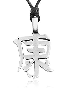Llords Schmuck Halskette mit chinesischem Schriftzeichen Symbol für Gesundheit Wohlstand Anhänger, feinster Zinn...