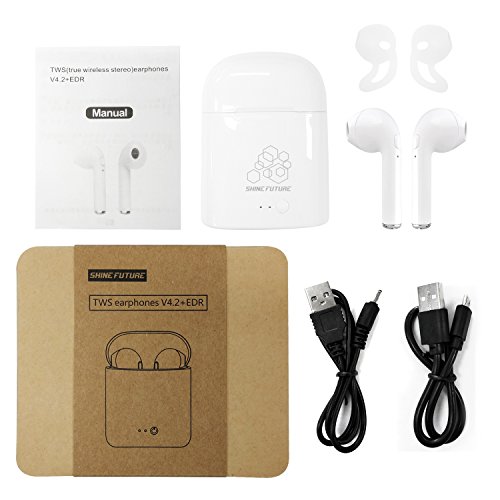 Auricolari Bluetooth,Shinefuture Cuffie Bluetooth Wireless con Scatola di Ricarica Portatile e Microfono Incorporato adatto per Musica, Jogging, Bicicletta, Viaggi ecc, CompatibilitÃ  per iphone x 8 7 6s 6 Plus ipad Samsung S8 S8+ S7 S6 android ios Smartphone ECC (Bianco)