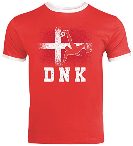 Dänemark Danmark Fußball WM Fanfest Gruppen Herren Männer Ringer Trikot T-Shirt Denmark Football Player, Größe: S,Red/White